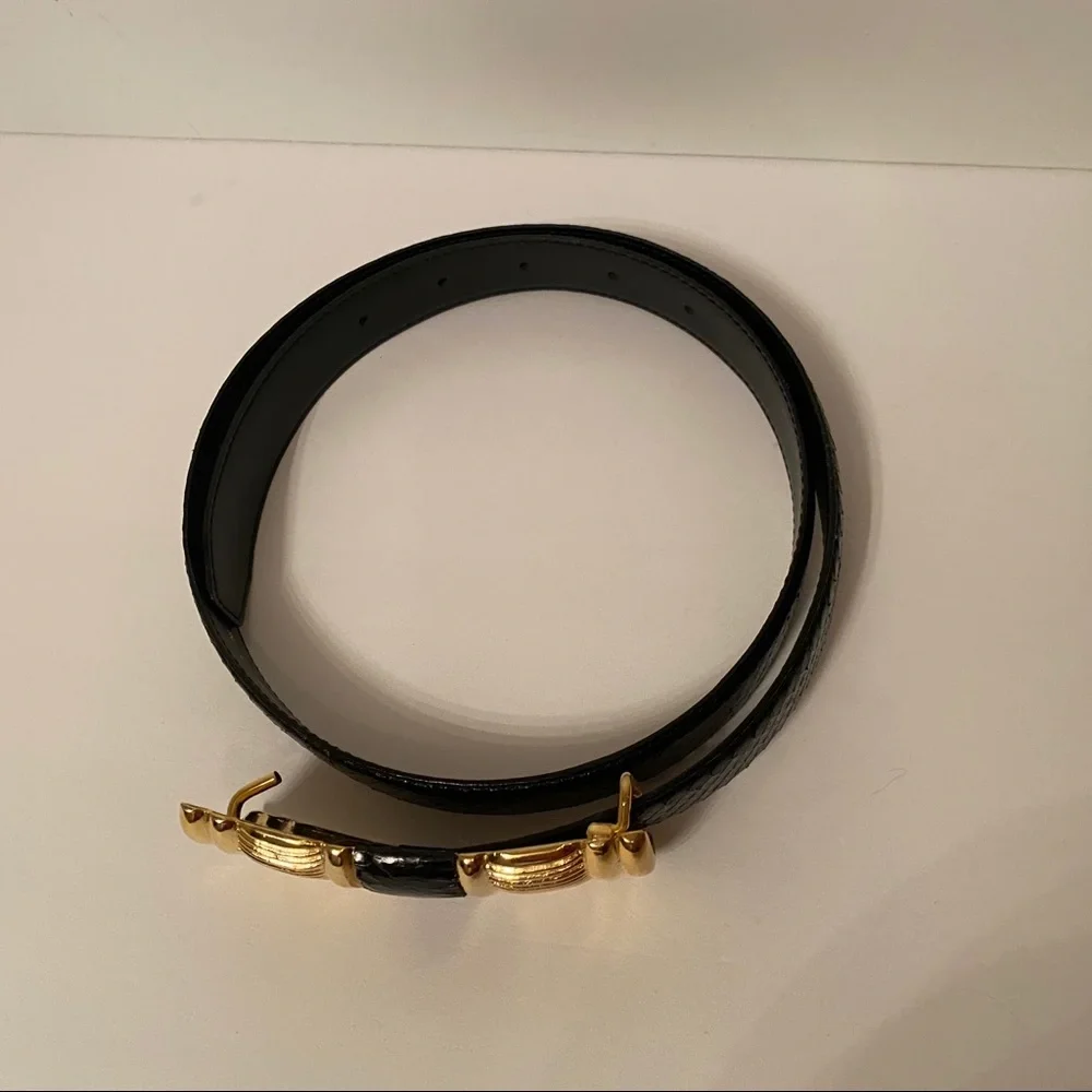 JANA BELT BLACK SNAKESKIN GOLD BUCKLE ACCESSORY Size L